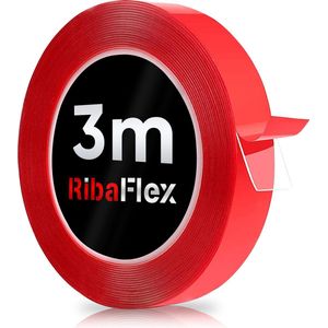 Ribaflex®- Dubbelzijdig Tape - Montagetape - Extra Sterk - Herbruikbaar - Rood - Transparant - 3m x 15mm