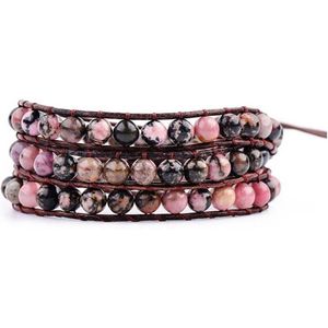 Sorprese armband - Earth - armband dames - wikkelarmband - roze - leer - cadeau - Model H