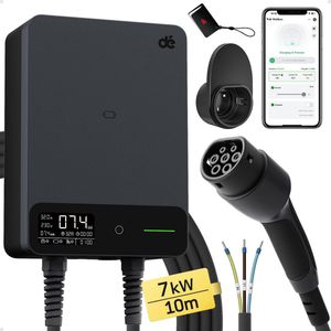 depow Laadpaal 7,4kW 32A 1 fase - Wallbox met APP - 10 meter Type 2 vaste kabel - EV-laadstation met Aardlekschakelaar Type B en IP54 Bescherming - voor BEV/PHEV - Zwart