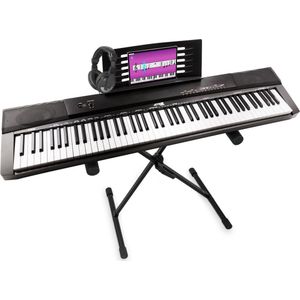 Digitale piano - MAX KB6 keyboard piano met o.a. 88 aanslaggevoelige toetsen, sustainpedaal, mp3 speler, etc. + keyboardstandaard en koptelefoon