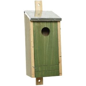 Houten vogelhuisje/nestkastje met donkergroene voorzijde en metalen dakje 26 cm - Vogelhuisjes tuindecoraties