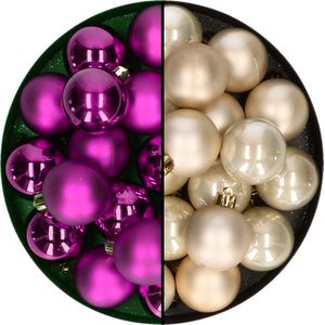 Decoris - kerstballen 32x st - mix champagne/paars - 4 cm - kunststof - kerstversiering