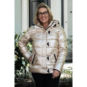 Korte dames winterjas - Gewatteerd en getailleerd - Champagne - Maat 36
