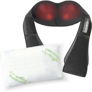 Cadeauset zwart nekmassageapparaat met bamboekussen - ideaal cadeau voor hem en haar