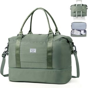 TAN.TOMI Reistas - Sporttas voor dames en heren - 46x23x32 cm -Met Smart -Sleeve voor op een Koffer - Handbagage Tas - Met Schoenenvak en Afneembare Schouderband - Groente