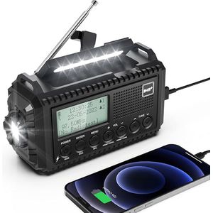 Noodradio Noodradio - Solar Opwindbaar - 5000mAh - Solar powerbank - Zonneenergie - Survival Noodpakket - Zaklamp Oplaadbaar - AM/FM - Noodrantsoen - Zwart