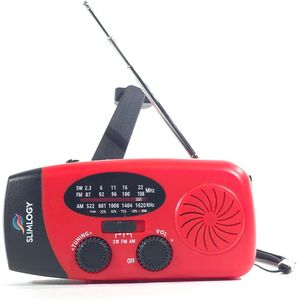 Slimlogy R3 Mini Noodradio & Nood Zaklamp – Laadbaar met Crank – Rood - usb- c aansluiting - AM/FM/SW - 2025 verbeterd model - Nederlandse handleiding