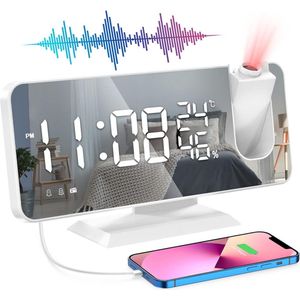 Projectiewekker met Radiowekker en USB-aansluiting - Luchtvochtigheidssensor - Digitale Wekker met Tijdprojectie - Dubbel Alarm - Moderne Wekker - Slaapkamer Klok met Projectie - Handige Radiowekker