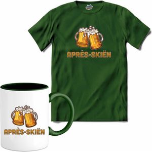 Après-skiën | Grappige apres ski bier shirt | Wintersport kleding - T-Shirt met mok - Unisex - Bottle Groen - Maat 4XL