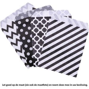 Papieren Zakjes - Zwart Wit – Mix van patronen – 25 Stuks – 13 x 18 cm – Gift Bag – Geschenkzakjes – Cadeau – Cadeauzakjes - Fournituren - Traktatie - Snoep - Koek - Papier is beter voor het milieu