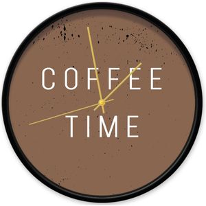 Klok Coffee Time 30 centimeter Dutch Sprinkles - wandklok ø 30cm bruin met tekst Coffee Time - zwart frame gouden wijzers - koffie klok - geluidloze wandklok tikt niet - koffietijd, coffee lovers, koffiehoek