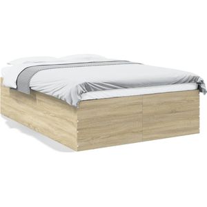 vidaXL - Bedframe - bewerkt - hout - sonoma - eikenkleurig - 140x200 - cm