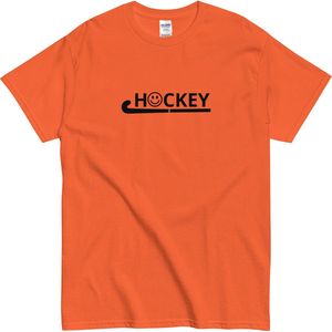 Field Hockey Tshirt Vrouwen en Mannen - Sportief Hockey Stick Illustratie - Oranje - S