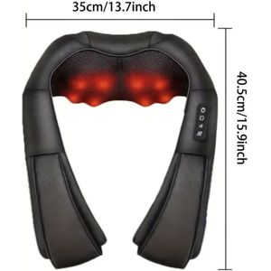 Elektrische Nek- en Schoudermassager – Shiatsu Massage Sjaal met Warmtefunctie – Stressverlichting voor Rug, Nek, Schouders en Lenden – 8 Massagekoppen – Instelbare Intensiteit – Zwart