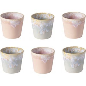 Cactula Costa Nova  - servies - lungo kop - Grespresso - Set van 6 in 2 kleuren -Elegance - Roze/Grijs- aardewerk -  H 7,5 cm