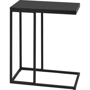 Bijzettafel C-vorm, koffietafel, salontafel met metalen frame, laptoptafel voor koffie en laptop, zwart, 48 x 28 x 59 cm