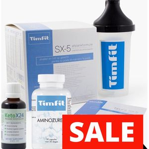 Get Skinny in 24 days Afslankpakket|Ketox24 & TimFit Aminozuren & Maaltijd afslankbooster SX-5 BANAAN