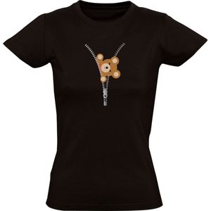 Beer uit rits Dames T-shirt - dieren - knuffel - schattig - cute - humor - grappig