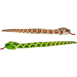 Keel Toys Slangen - 2 stuks - pluche - bruin-groen - knuffel dier - 100 cm
