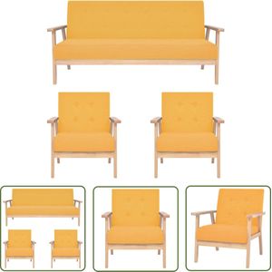 The Living Store 3-delig Bankstel stof geel - Loungeset - Bankset - Hoekbank - Eetkamerstoelen - Salontafel