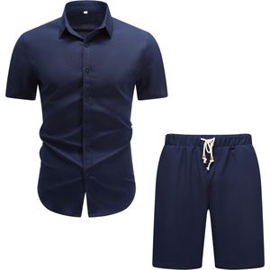 Allthemen Heren Effen Korte Mouw Overhemd met Korte Broek - Comfortabel Zomer Pak - M