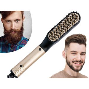 Haar En Baard Stijltang - Baard Styler - Baard Straightener - Baardborstel - Beard Brush - Elektrische Baard Borstel - Zwart/Goud - voor Mannen