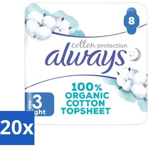 20 x Always - Maandverband - Night - Cotton Protection - Met Vleugels - 8 Maandverband - Nachtbescherming - Maandverband - Biologisch Katoen - Nachtmaandverband - Vleugels