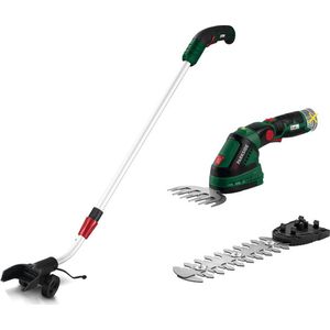 PARKSIDE® Accu-gras-/struikschaar met telescopische steel en wielen - Inclusief 12V accu en snellader - Toerental: 1200 tpm - Snijdikte: 7,9 mm