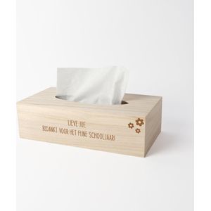 Tissue box - Cadeau juf - Cadeau juf einde schooljaar - Juf bedankt - Gravure op tissuedoos - Tissuebox cadeau - Bloemetjes