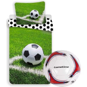 Dekbedovertrek Voetbal- Hoekschop- 140x200- Katoen- incl. voetbal Gametime mt 5