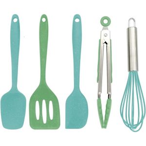 Set van 5 siliconen kook- en bakgerei voor kinderen - groen blauw - ca. 21 cm