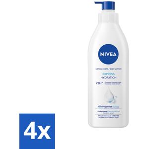 4 x Nivea - Express - Bodylotion met Pomp - Voor Normale tot Droge Huid - 72 uur Hydratatie - 400 ml - Nivea Bodylotion - Hydraterende Bodylotion - Droge Huid - Normale Huid - 72 Uur Hydratatie