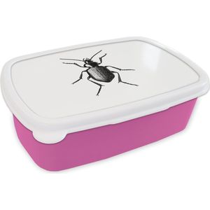 Broodtrommel Roze - Lunchbox - Brooddoos - Kever - Dieren - Vintage - Zwart wit - 18x12x6 cm - Kinderen - Meisje