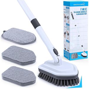 Douche Scrubber Reinigingsborstel met 52 inch Lange Steel - 3 in 1 Schrobborstel - Schuursponsje - Vergrendelknop - Uitschuifbare Kuip en Tegel Scrubbers - Reiniging Badkamer Toilet Vloer - Wastafel schrobber met steel