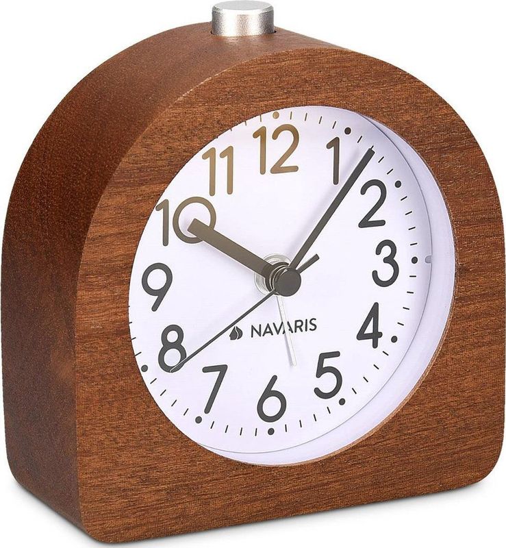 Navaris - Analoge Houten Wekker - Bruin - Alarm en Sluimerfunctie