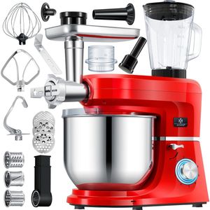 KESSER® 3 in 1 Keukenmachine Foodprocessor - Keukenmixer - Keukenrobotor K-KM 3000 met Kneder Multifunctionele Mixer 5,5 L Kom met 3 Menggereedschappen 1,5 L Sapcentrifuge Worstset Pasta & Koekjesvormen - Rood