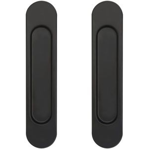 QTTVBTNA -Set van 2 Schuifdeurgrepen – Ovaal Inbouw – Matzwart Aluminium – Met 3M Kleefband