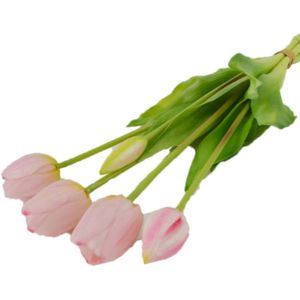 Real Touch Nepbloemen Tulpen - Latex Bloem - Roze - Geschikt voor Decoratie Huiskamer Kantoor Huwelijk Feest - 40CM - Kunstmatig Tulpen Boeket