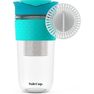 SoleCup koffie beker to go 3 in 1 reisbeker met siliconen rand - 530 ml - turkoois