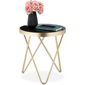 salontafel rond - 42 cm - klein - retro - hoogglans - woonkamer - zwart-goud