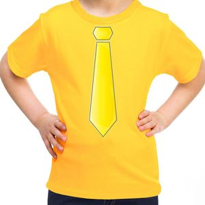 Bellatio Decorations Verkleed t-shirt voor kinderen - stropdas - geel - meisje- carnaval/themafeest 140/152