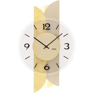 AMS W9643 - Wandklok - Analoog - Hout - Mineraal glas - Goudkleurig - Geel