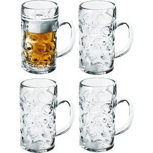 Bierpullen/bierglazen - 4x - 1.3 liter/130 cl/1300 ml - onbreekbaar kunststof - Bierfeest/Oktoberfest pul - Bierpul glazen