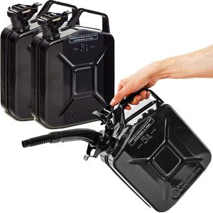 BW® Fuel Canister Metalen Benzineblik - Jerrycan 3x 5 Liter met Schenktuit - Zwart - TÜV-getest en UN-goedgekeurd - Gemaakt in Europa