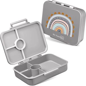 Bento Box voor kinderen, 100% lekvrij en BPA-vrij, extreem robuust, lunchbox, ideaal voor kleuterschool en school (grijs, regenboog)