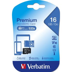 Verbatim MicroSDHC 16GB Class 10 - Zwart