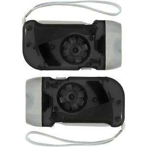 Zaklamp knijpkat/dynamo - 2x - dubbele LED - Zwart - Batterij loos verlichten - survival lamp