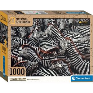 Clementoni - Puzzel - 1000 Stukjes - National Geographics Zebra's - Puzzel Voor Volwassenen en Kinderen