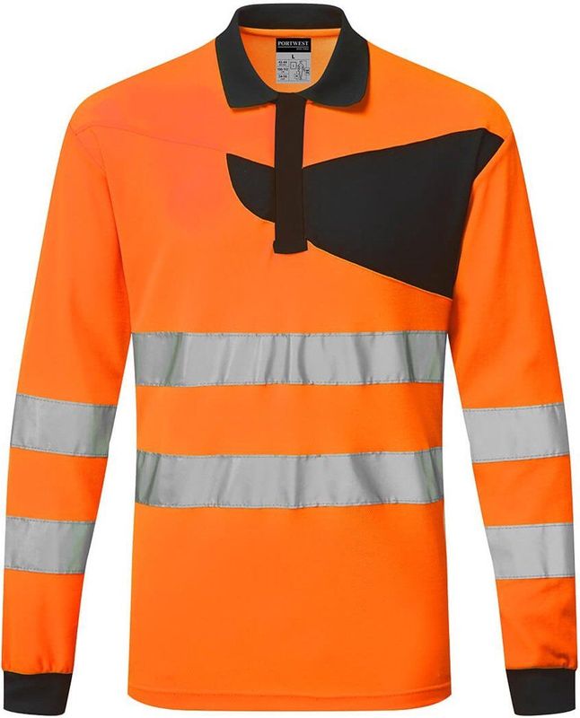 Portwest PW2 Hi-Vis Poloshirt - Oranje/Zwart - Lange Mouw