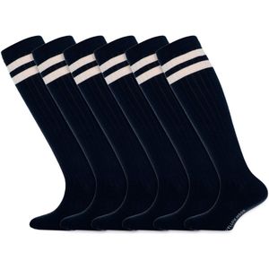 Hoge sportsokken | Kniekousen voor kinderen | Merk: Yellow Moon | Kleur: Donkerblauw | Maat: 19 t/m 38 | 6 Paar